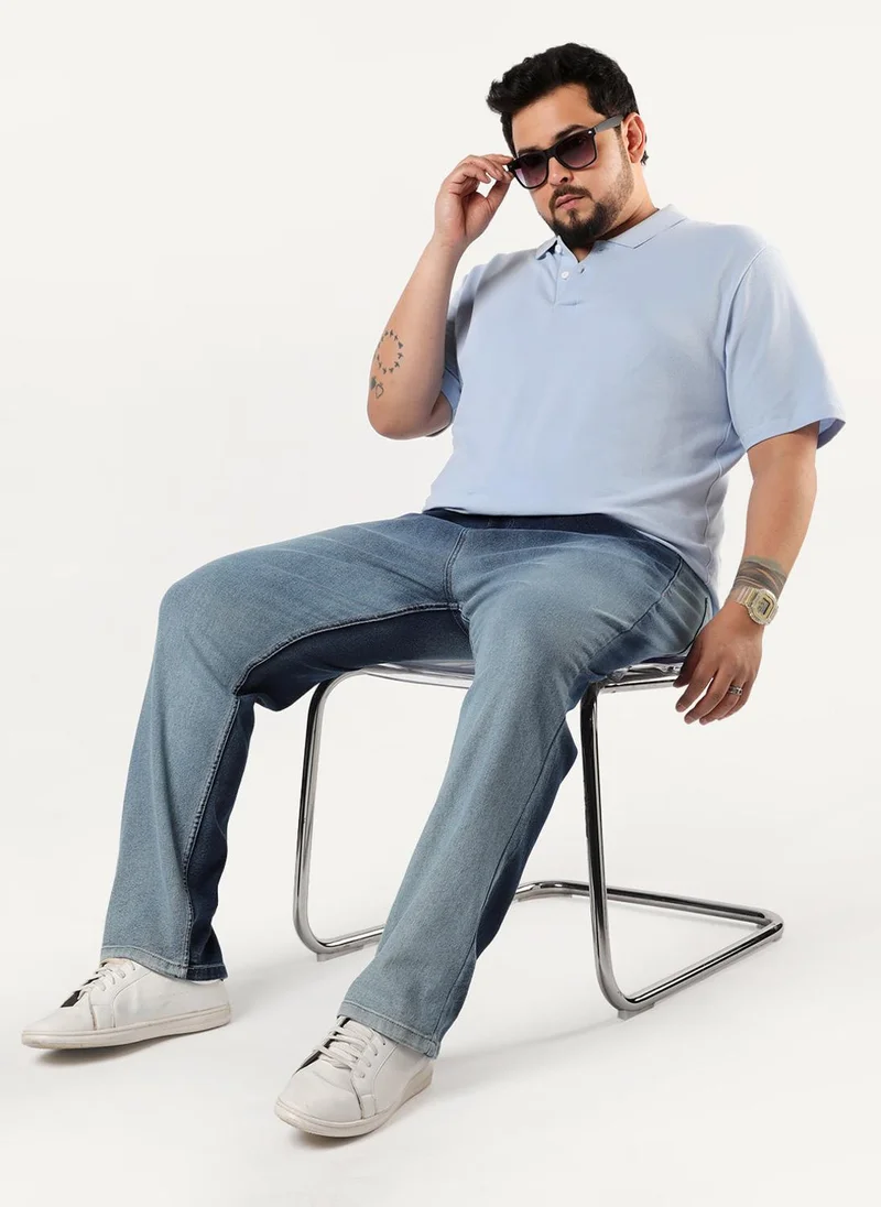Urbano Fashion  Urbano Plus Men's Blue Straight Fit Heavy Washed Faded Denim Jeans Stretchable for Men | Best Price UAE